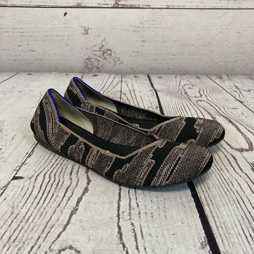 Rothys Ballet Flats Womens‎ 10 Black Gold Shimmer Round Toe Comfort Classic